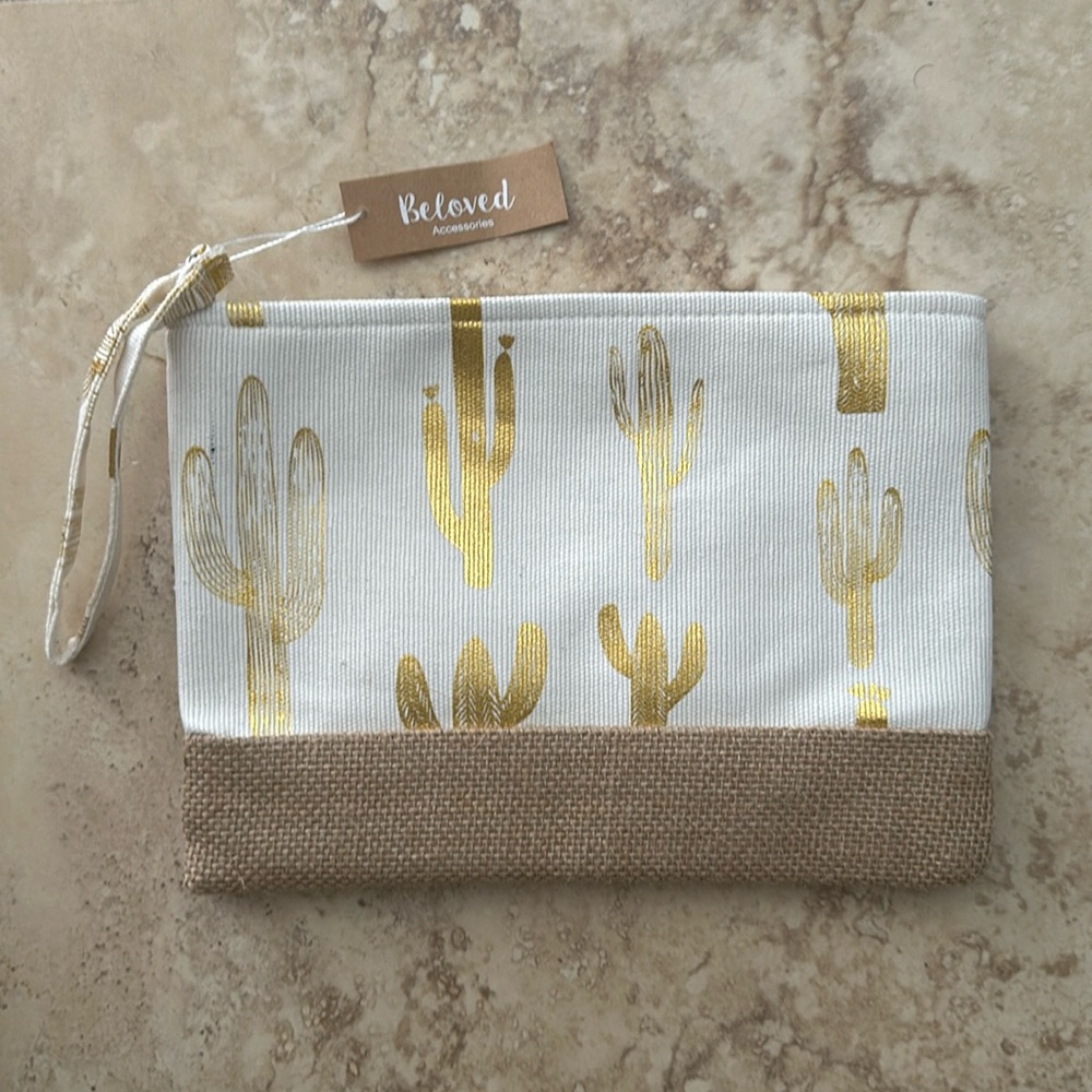 Beloved Accessories Cactus Gold Beige Hand Clutch Bag Brand New